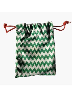 Green Chevron Drawstring Fabric Pouch Gift Bag Orange Ties Handmade Storage